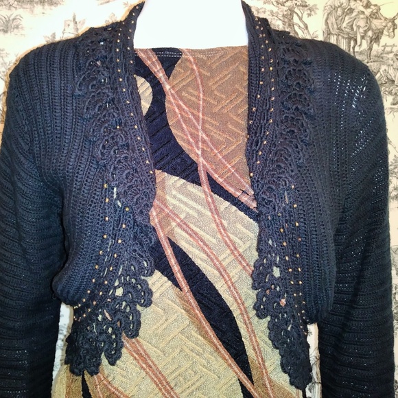 WD.NY Jackets & Blazers - Black Bolero with Bronze Bead and Crochet Details